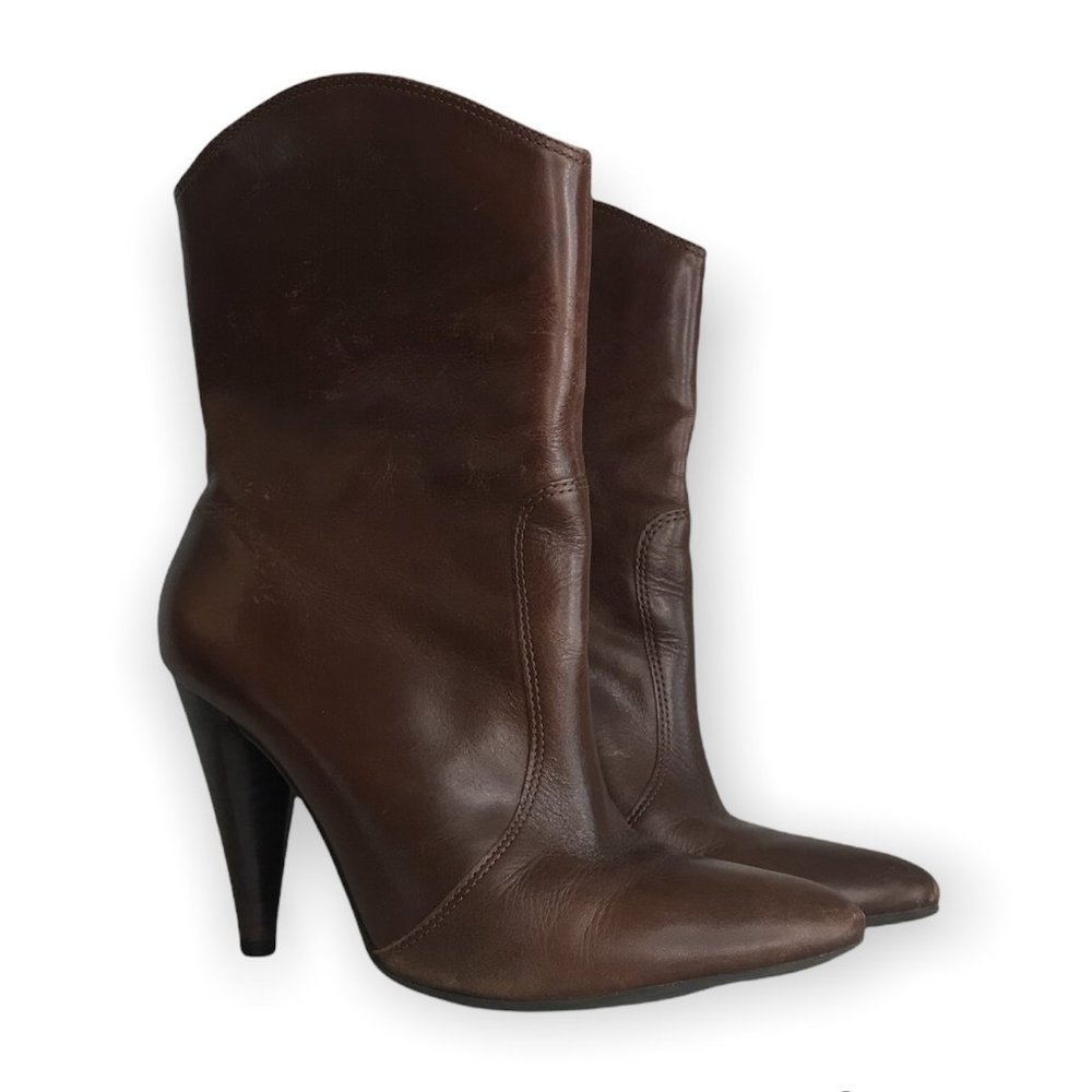 ARNOLD CHURGIN BROWN Pull-On Booties Leather Size 7.5 - Picture 2 of 5